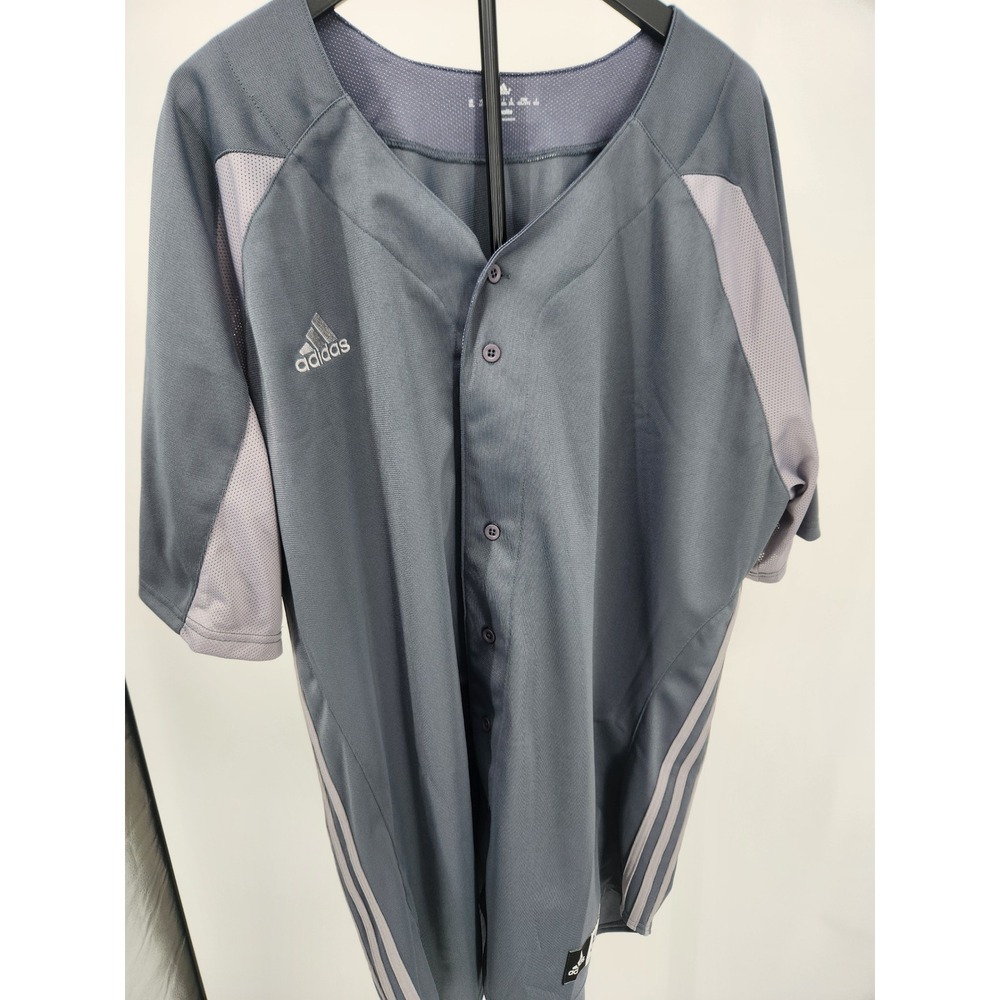 Adidas Climalite Baseball Jersey Mens 3XL Grey Button Front Mesh Athletic Shirt